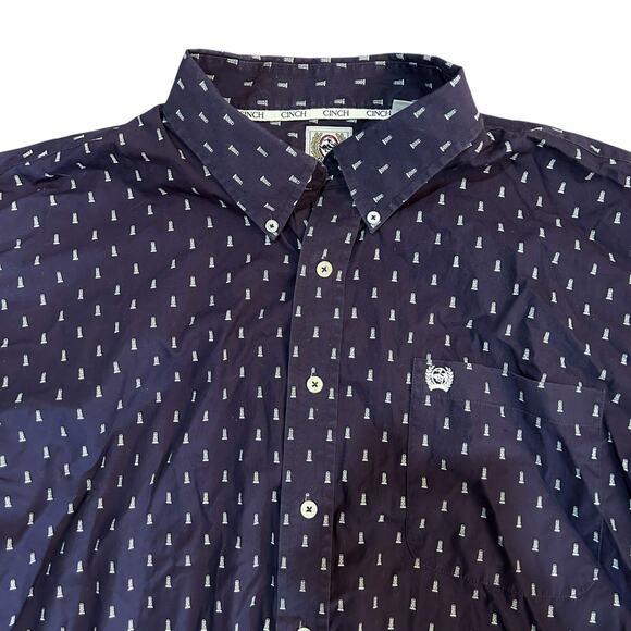 Cinch Men's Country Western Oil Derrick Print Shirt 2XL Button Down Navy Blue - Picture 3 of 8
